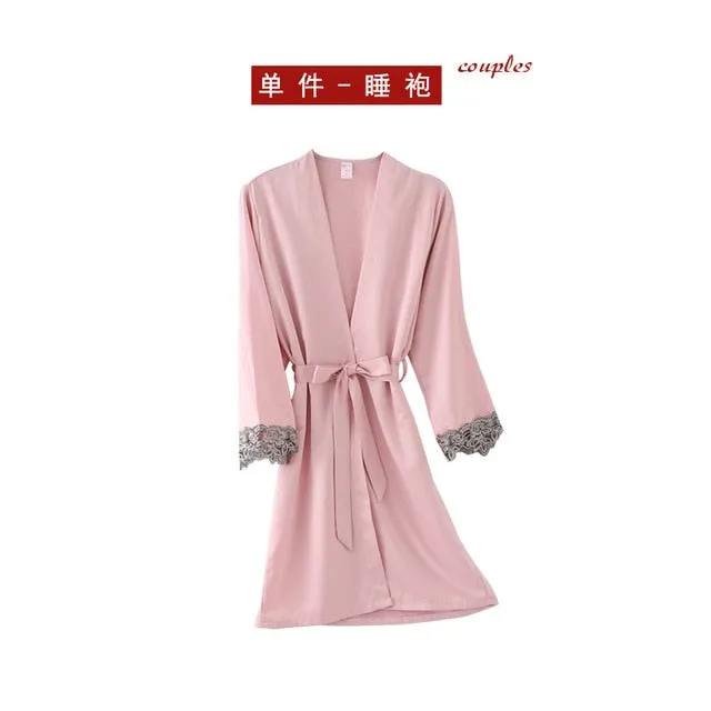 5PC Silk Robe Sleep Suit Women's Lace Satin Pajamas