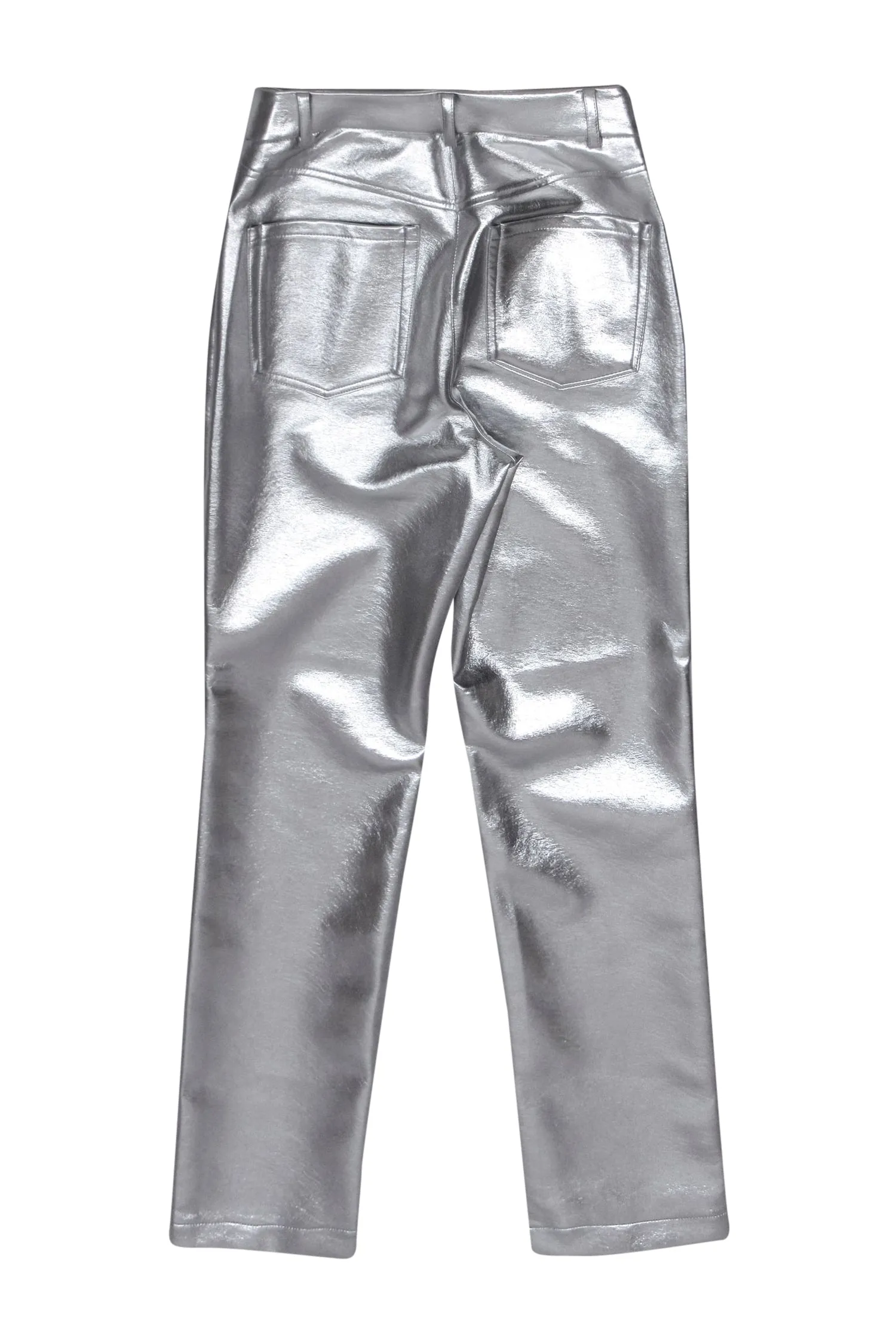 7 For All Mankind - Silver Faux Leather Straight Leg Pants Sz XS