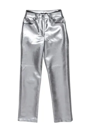 7 For All Mankind - Silver Faux Leather Straight Leg Pants Sz XS