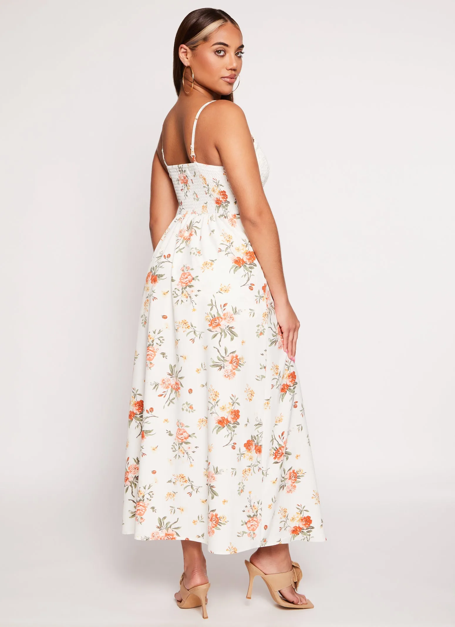 Almost Famous Floral Print V Neck Maxi Romper