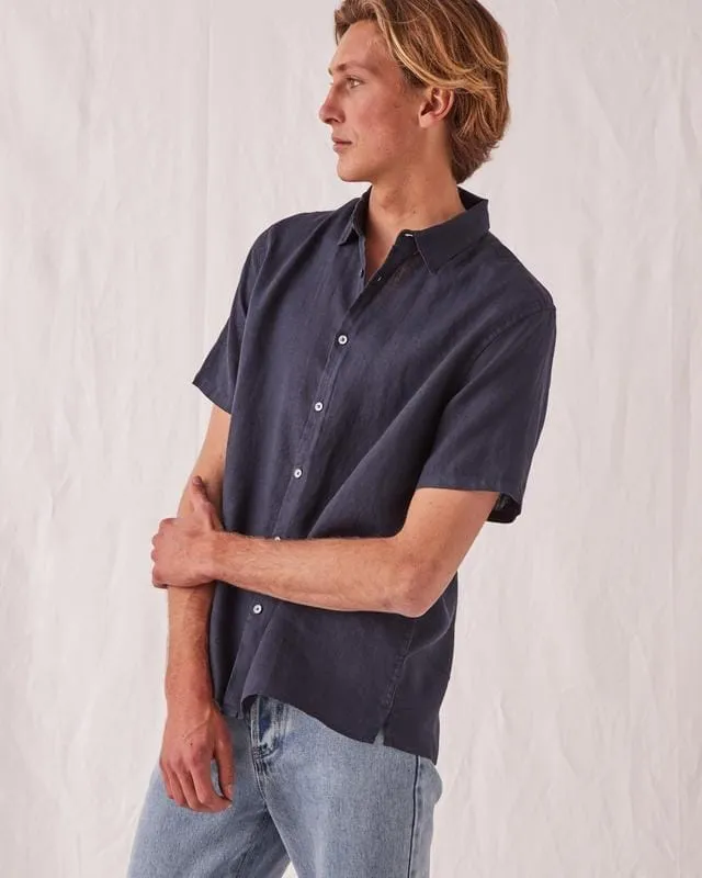 Assembly Label Casual Short Sleeve Linen Shirt - True Navy