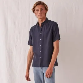 Assembly Label Casual Short Sleeve Linen Shirt - True Navy