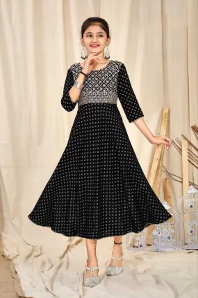 Beautiful Black Color Kurti With Embroidery Work For Girls