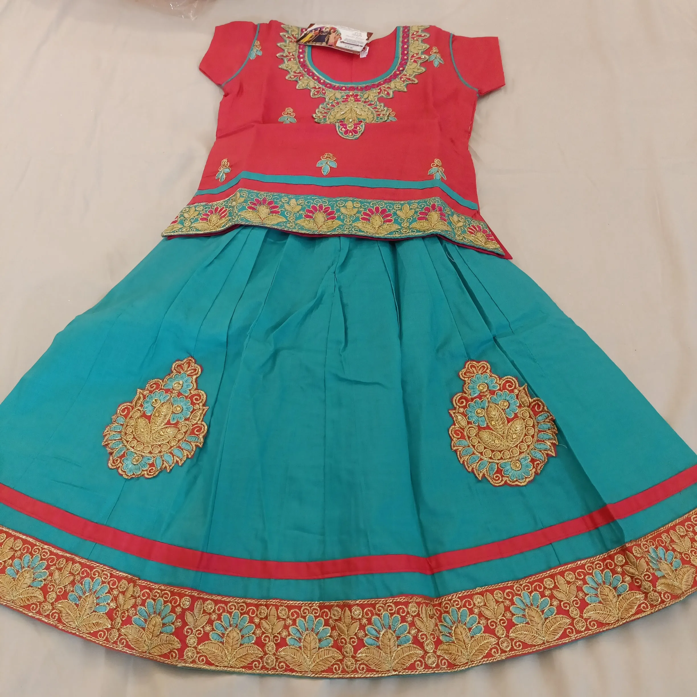 Beautiful Pink And Blue Choli With Stone Work For Children