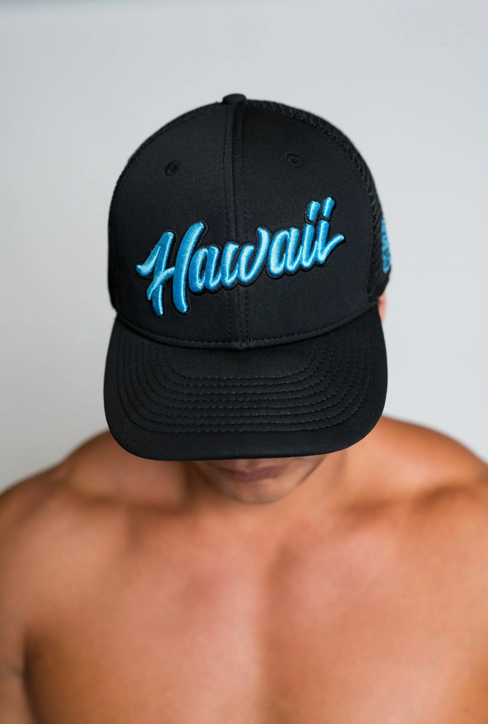 BLACK & BABY BLUE HAWAII SCRIPT TRUCKER