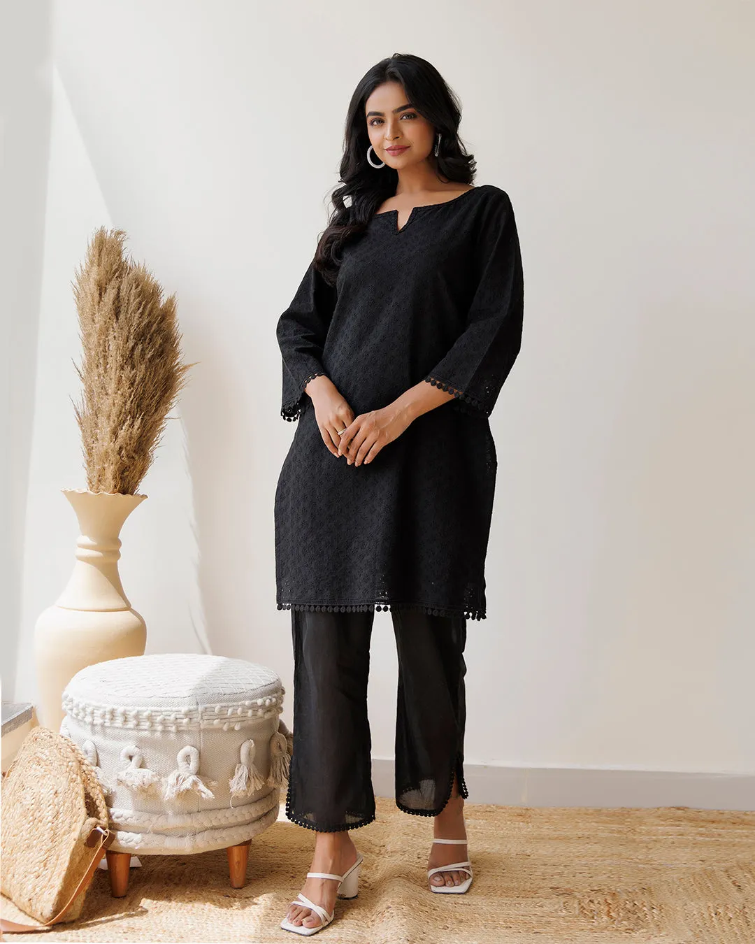 Black Schiffili Kurta Set