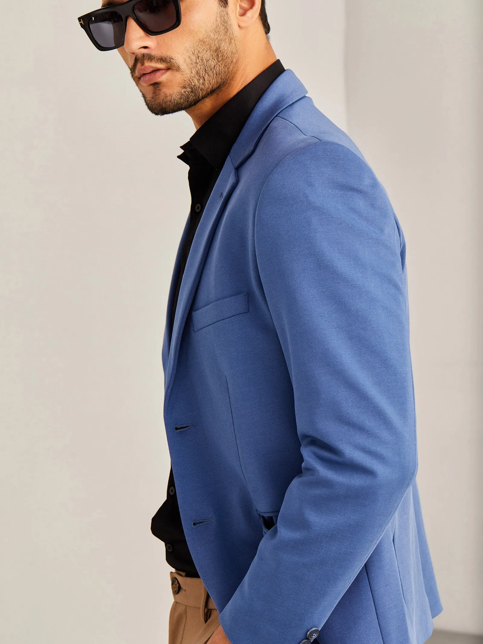 Blue Solid 4-Way Stretch Blazer