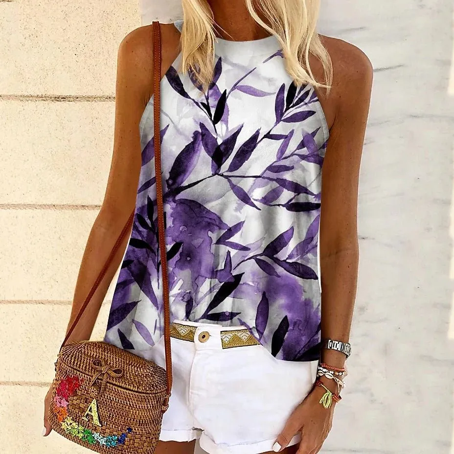 Botanical Graphic Sleeveless Vest Casual Top