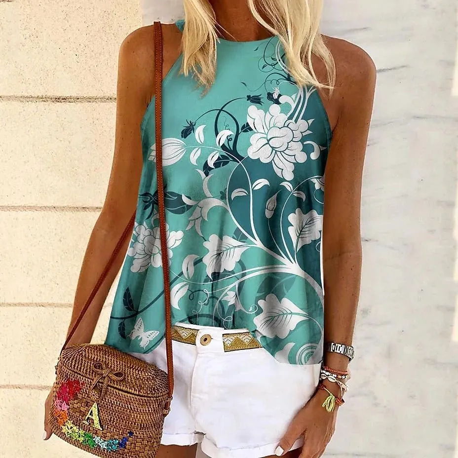 Botanical Graphic Sleeveless Vest Casual Top