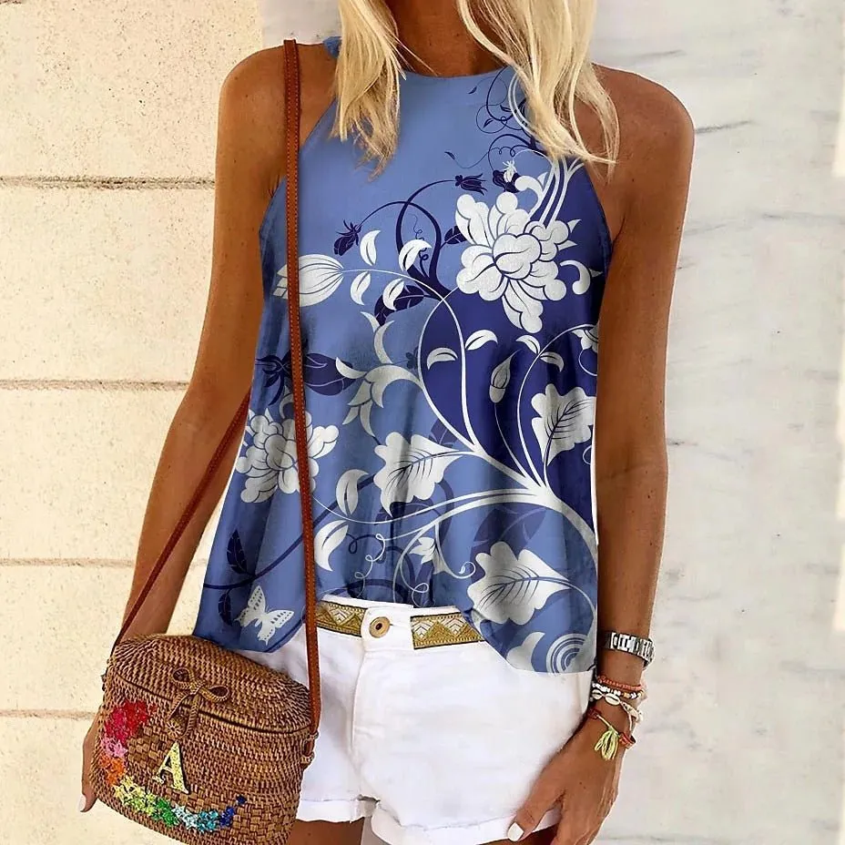 Botanical Graphic Sleeveless Vest Casual Top