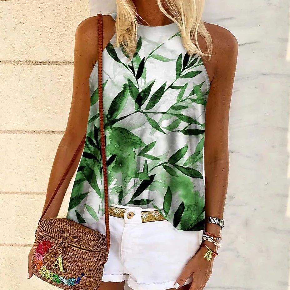 Botanical Graphic Sleeveless Vest Casual Top