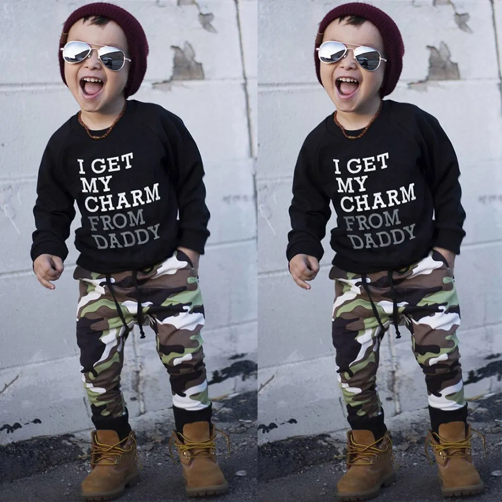 Boys Camo Pant Sweatshirt Set I Get My Charm From My Daddy