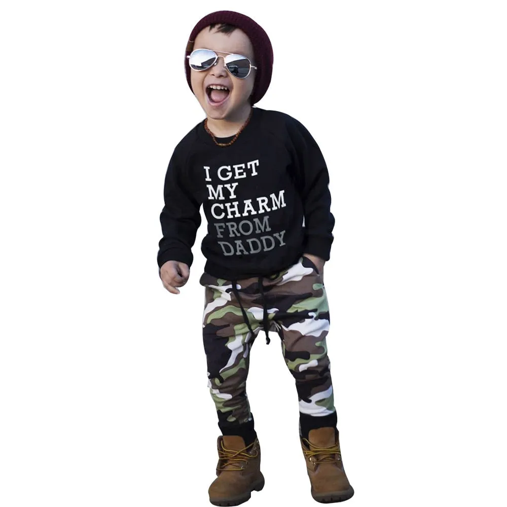 Boys Camo Pant Sweatshirt Set I Get My Charm From My Daddy