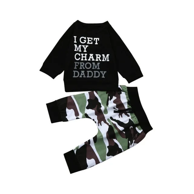 Boys Camo Pant Sweatshirt Set I Get My Charm From My Daddy