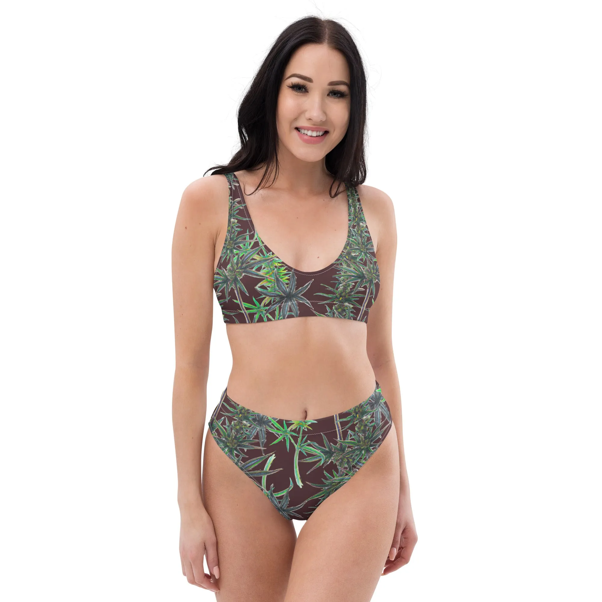 Cannabis Inspired Recycled high-waisted bikini