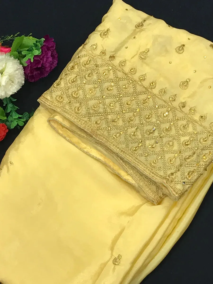 Charming Yellow Color Designer Saree With Embroidery Work