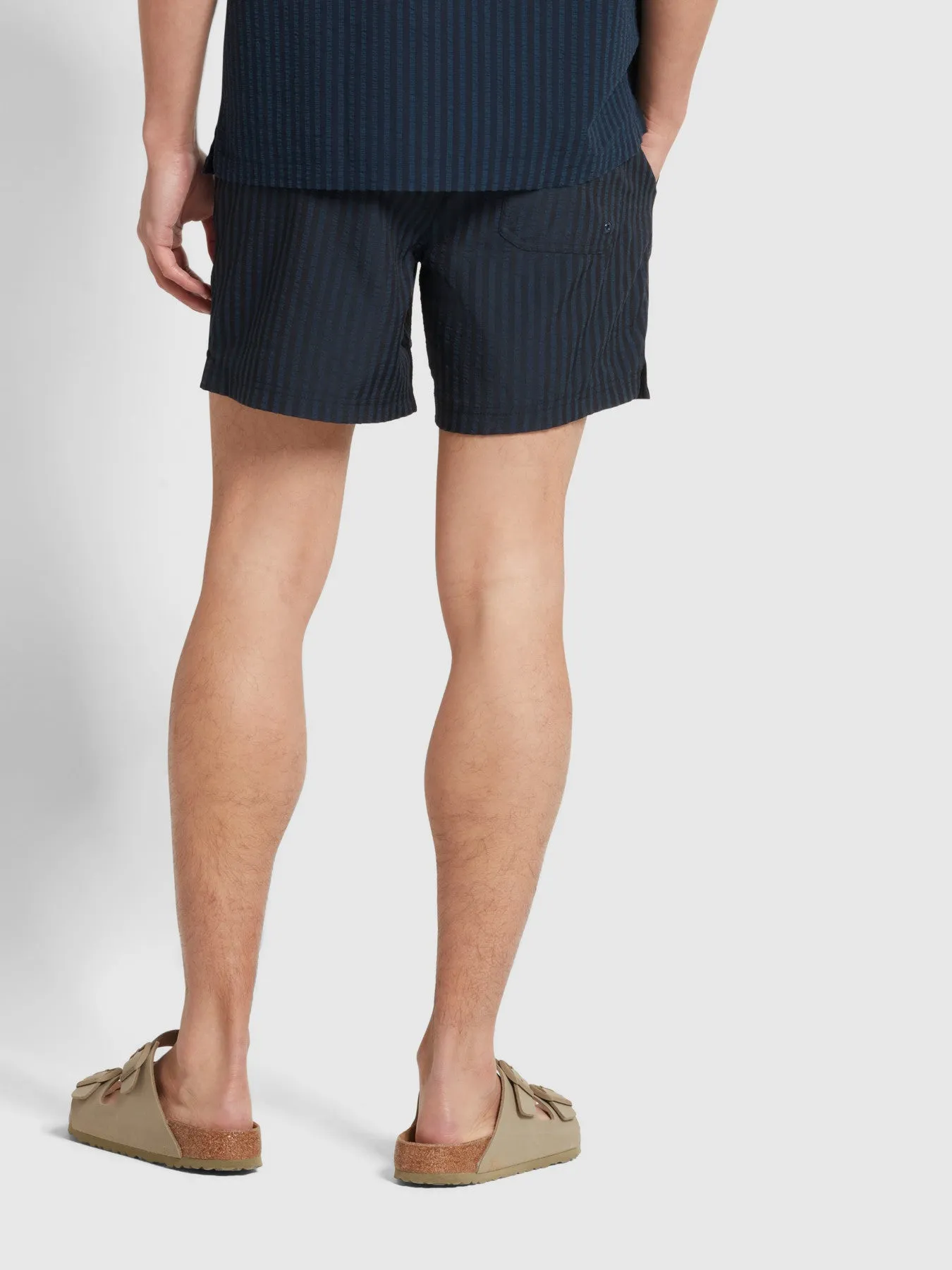 Colbert Regular Fit Solid Seersucker Swim Short In True Navy