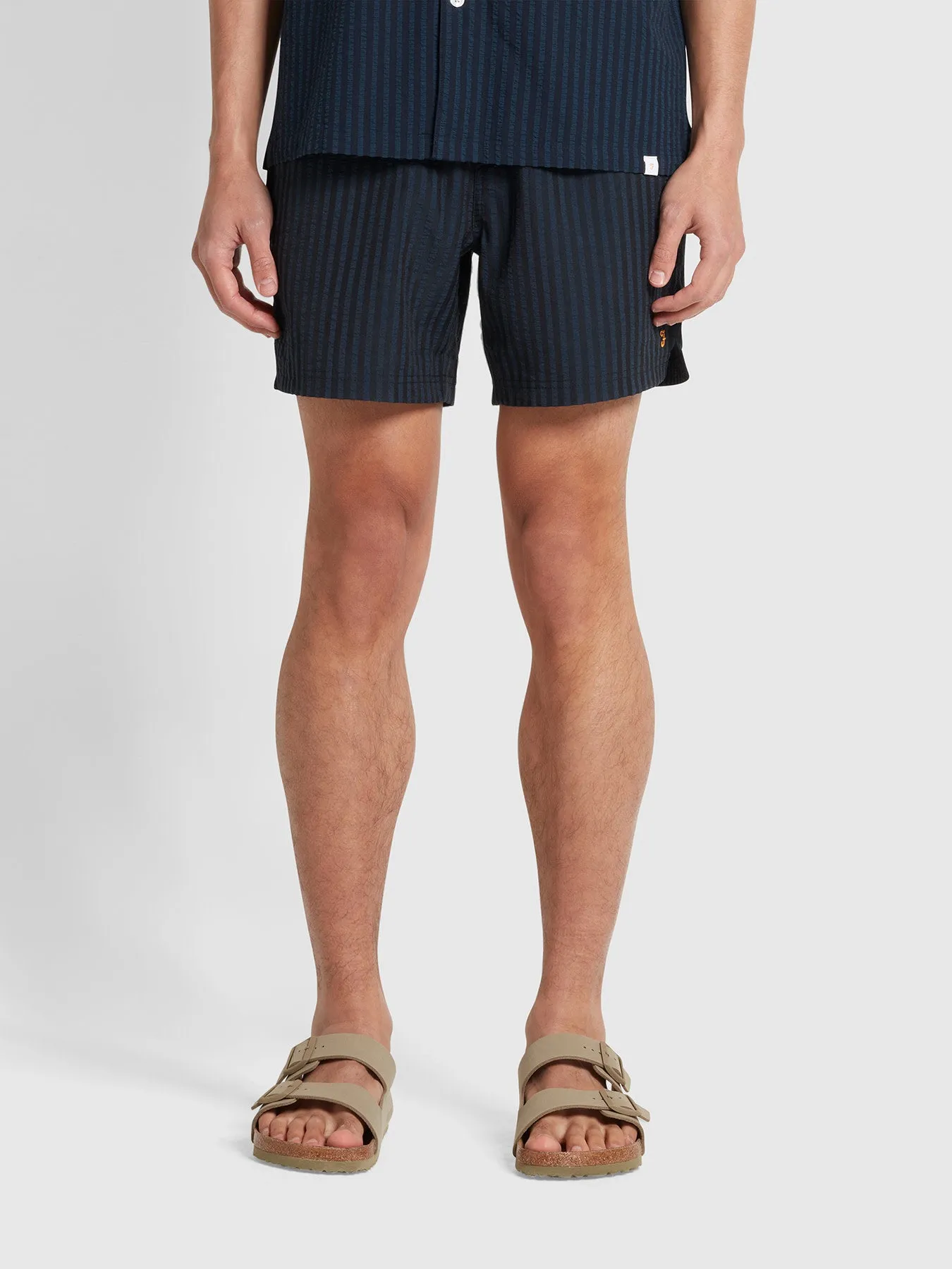 Colbert Regular Fit Solid Seersucker Swim Short In True Navy