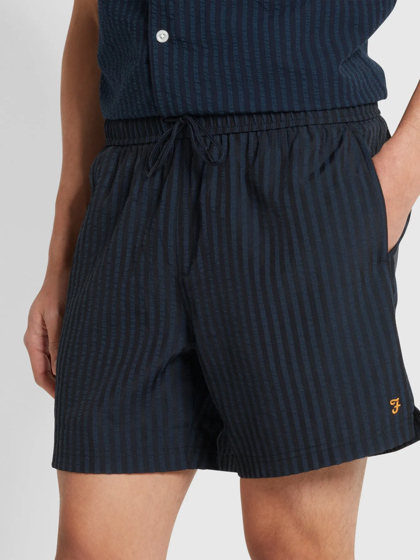 Colbert Regular Fit Solid Seersucker Swim Short In True Navy