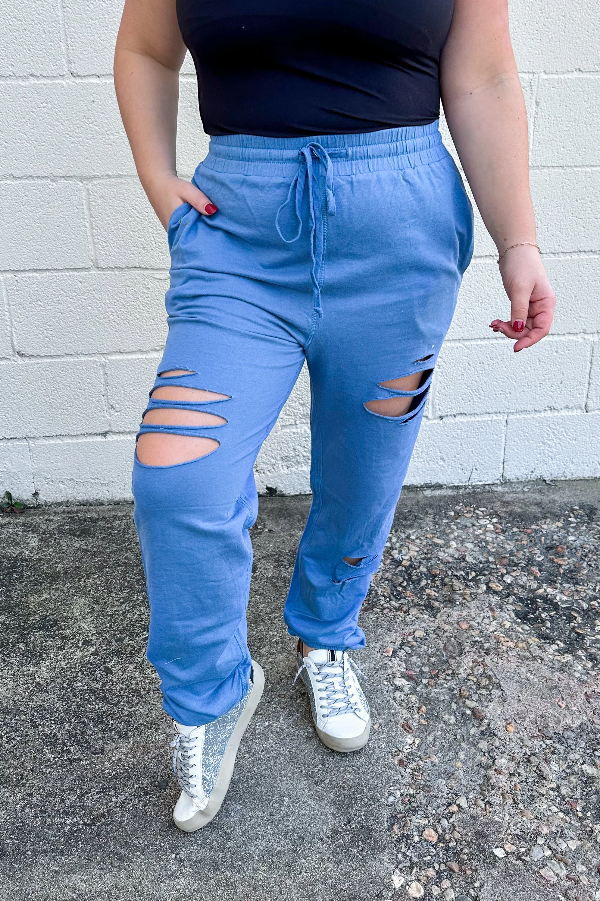 Comfort Zone Distressed Jogger Pants