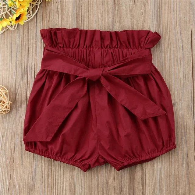 Cute Toddler Baby Girls Clothes Cotton Shorts with Bow  Bloomers Lace-up Bow Floral Plaid Mustard Pink Burgundy Newborn-5T