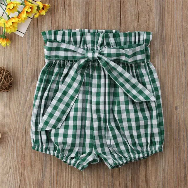 Cute Toddler Baby Girls Clothes Cotton Shorts with Bow  Bloomers Lace-up Bow Floral Plaid Mustard Pink Burgundy Newborn-5T