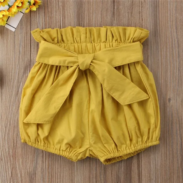 Cute Toddler Baby Girls Clothes Cotton Shorts with Bow  Bloomers Lace-up Bow Floral Plaid Mustard Pink Burgundy Newborn-5T