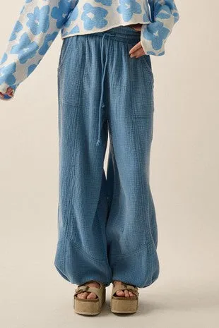 Denim Mineral Washed Crinkle Cotton Parachute Pants