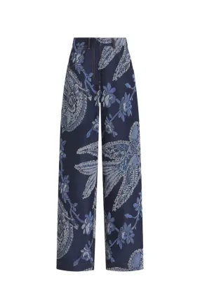 Etro Bird Jacquard Denim Pant - Dark Blue