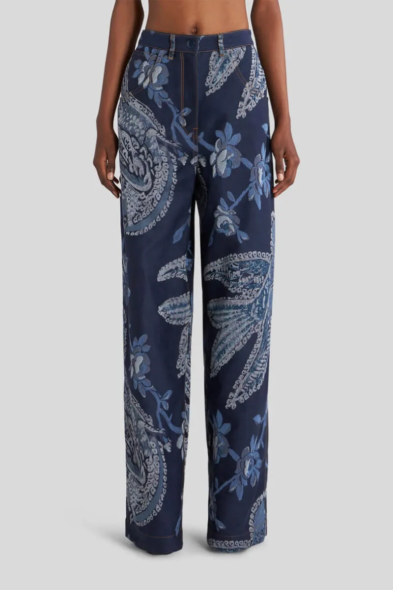 Etro Bird Jacquard Denim Pant - Dark Blue