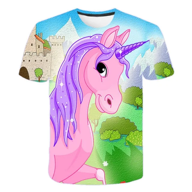 girls 3D unicorn Print T-shirts cute unicorno tshirt Girls NEW Summer Tees Top Clothing Children cartoon Clothes Casual xxx teen