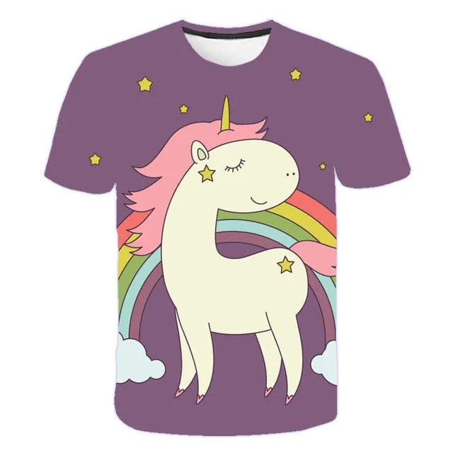 girls 3D unicorn Print T-shirts cute unicorno tshirt Girls NEW Summer Tees Top Clothing Children cartoon Clothes Casual xxx teen