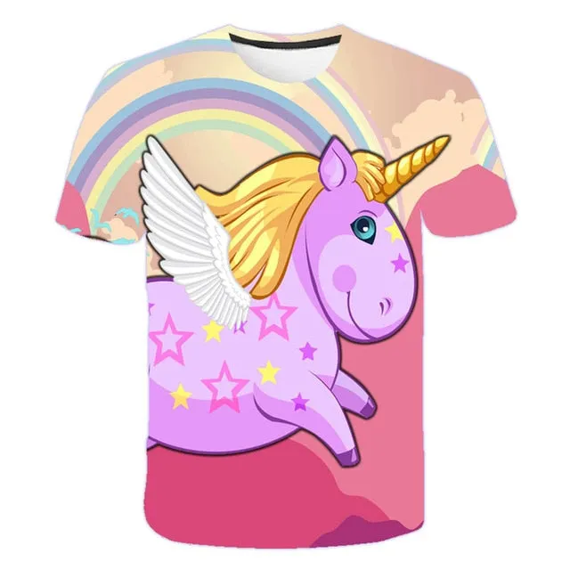 girls 3D unicorn Print T-shirts cute unicorno tshirt Girls NEW Summer Tees Top Clothing Children cartoon Clothes Casual xxx teen