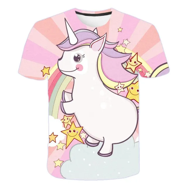 girls 3D unicorn Print T-shirts cute unicorno tshirt Girls NEW Summer Tees Top Clothing Children cartoon Clothes Casual xxx teen