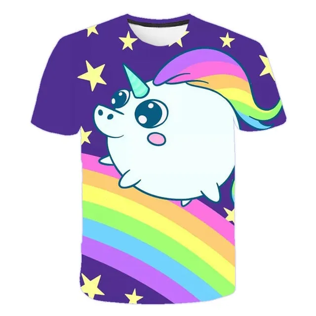 girls 3D unicorn Print T-shirts cute unicorno tshirt Girls NEW Summer Tees Top Clothing Children cartoon Clothes Casual xxx teen