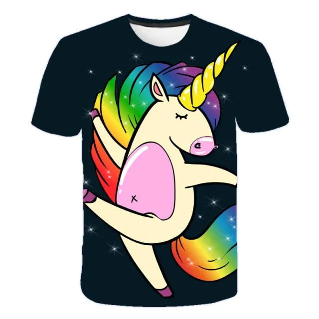 girls 3D unicorn Print T-shirts cute unicorno tshirt Girls NEW Summer Tees Top Clothing Children cartoon Clothes Casual xxx teen