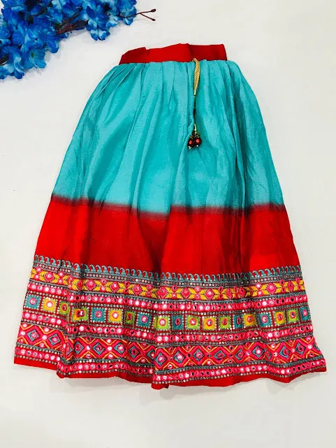 Gorgeous Red Color Festival Wear Mirror Embroidery And Sequins Work Kids Choli Sets