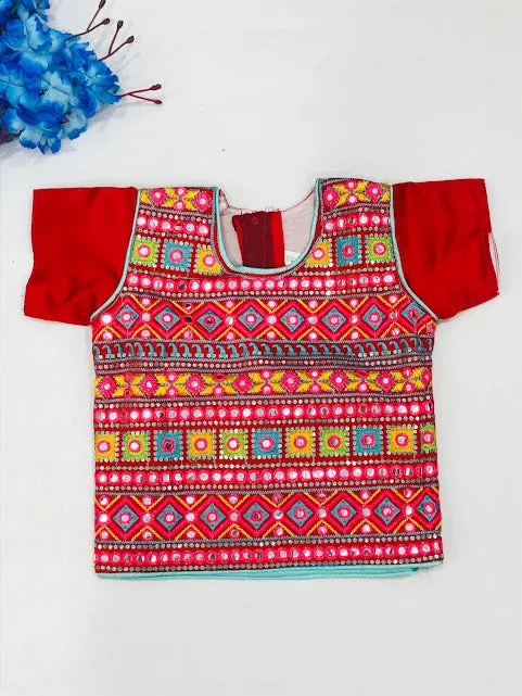 Gorgeous Red Color Festival Wear Mirror Embroidery And Sequins Work Kids Choli Sets