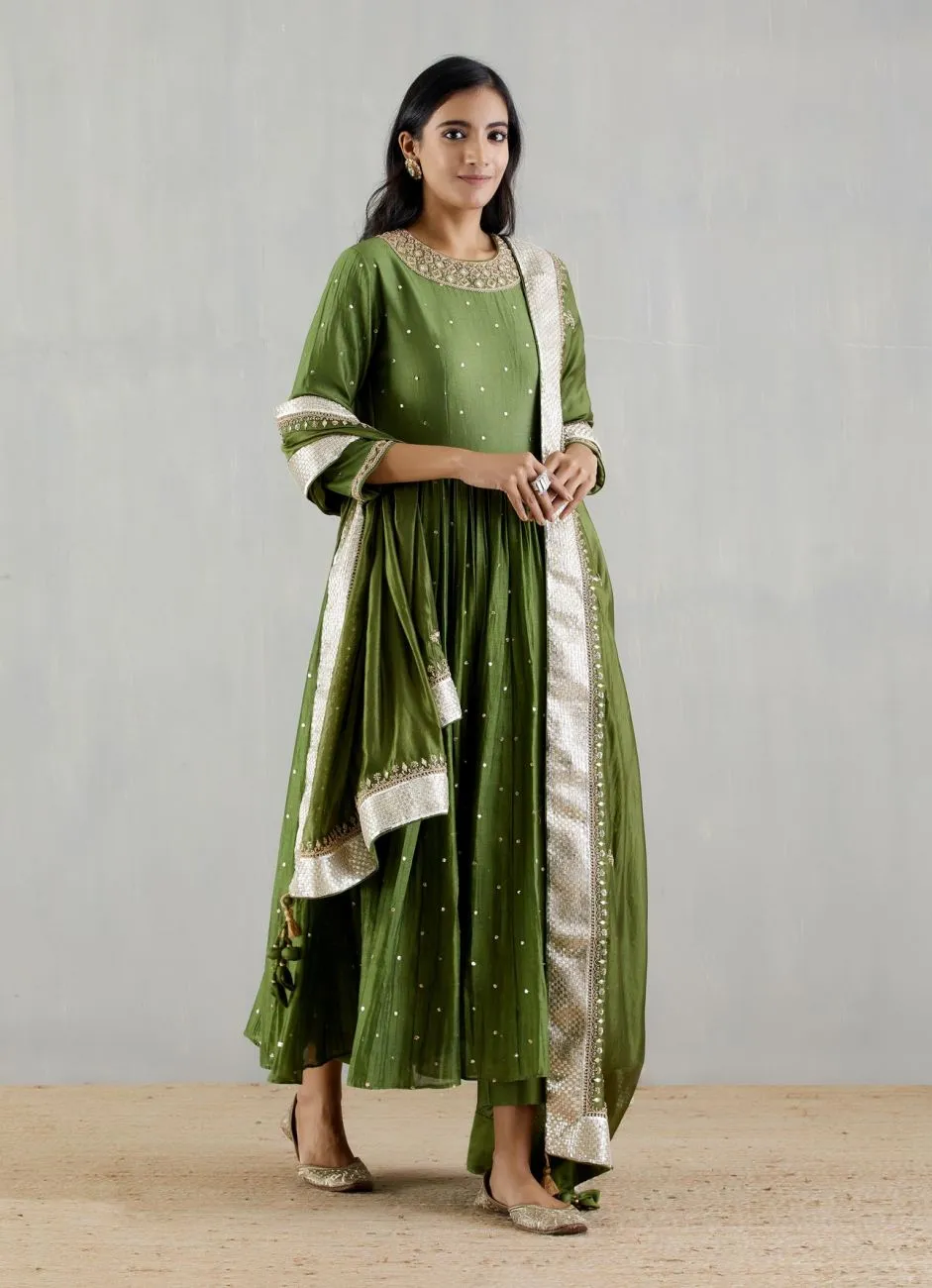 Green Embroidered Anarkali Set