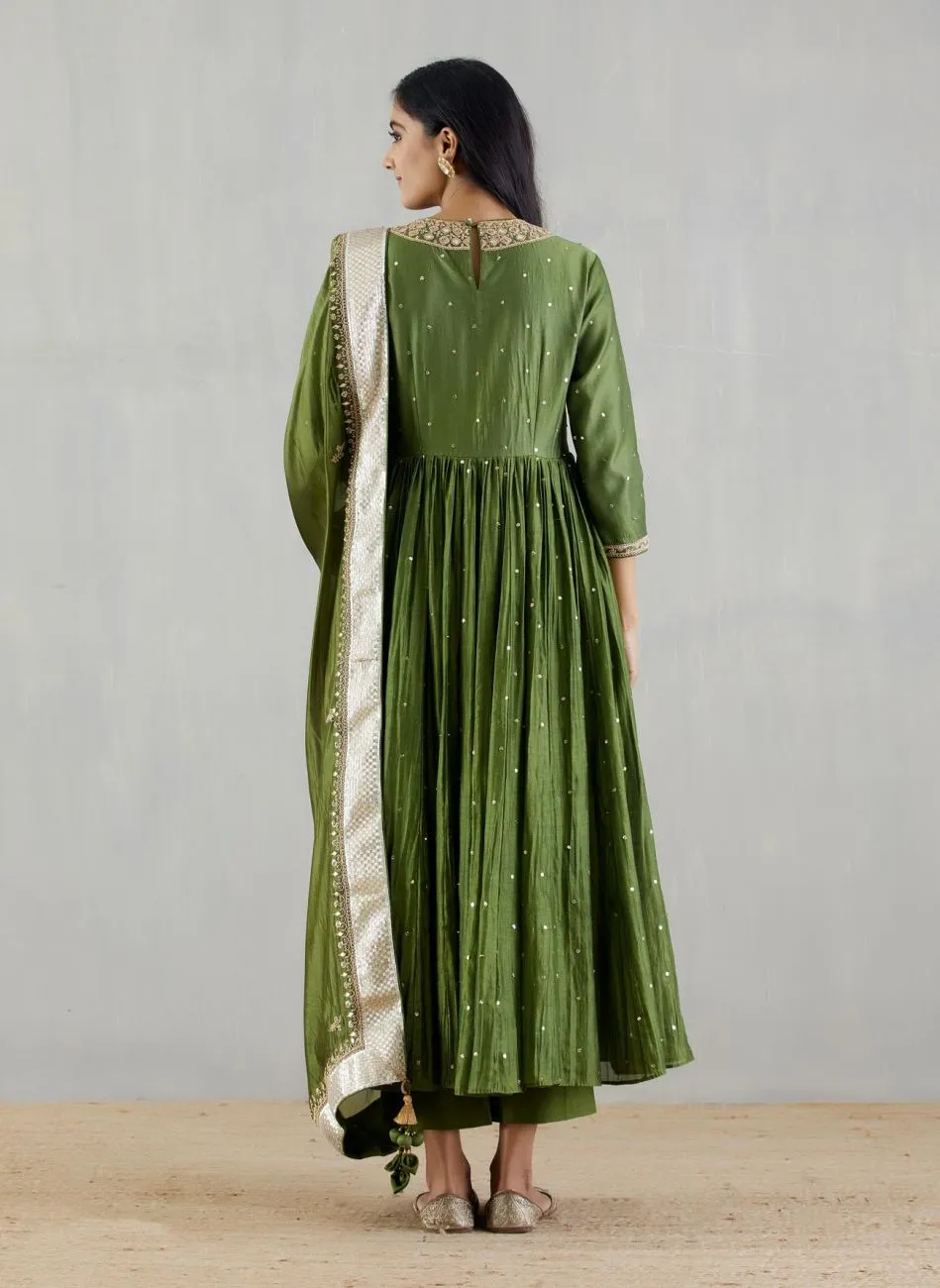 Green Embroidered Anarkali Set