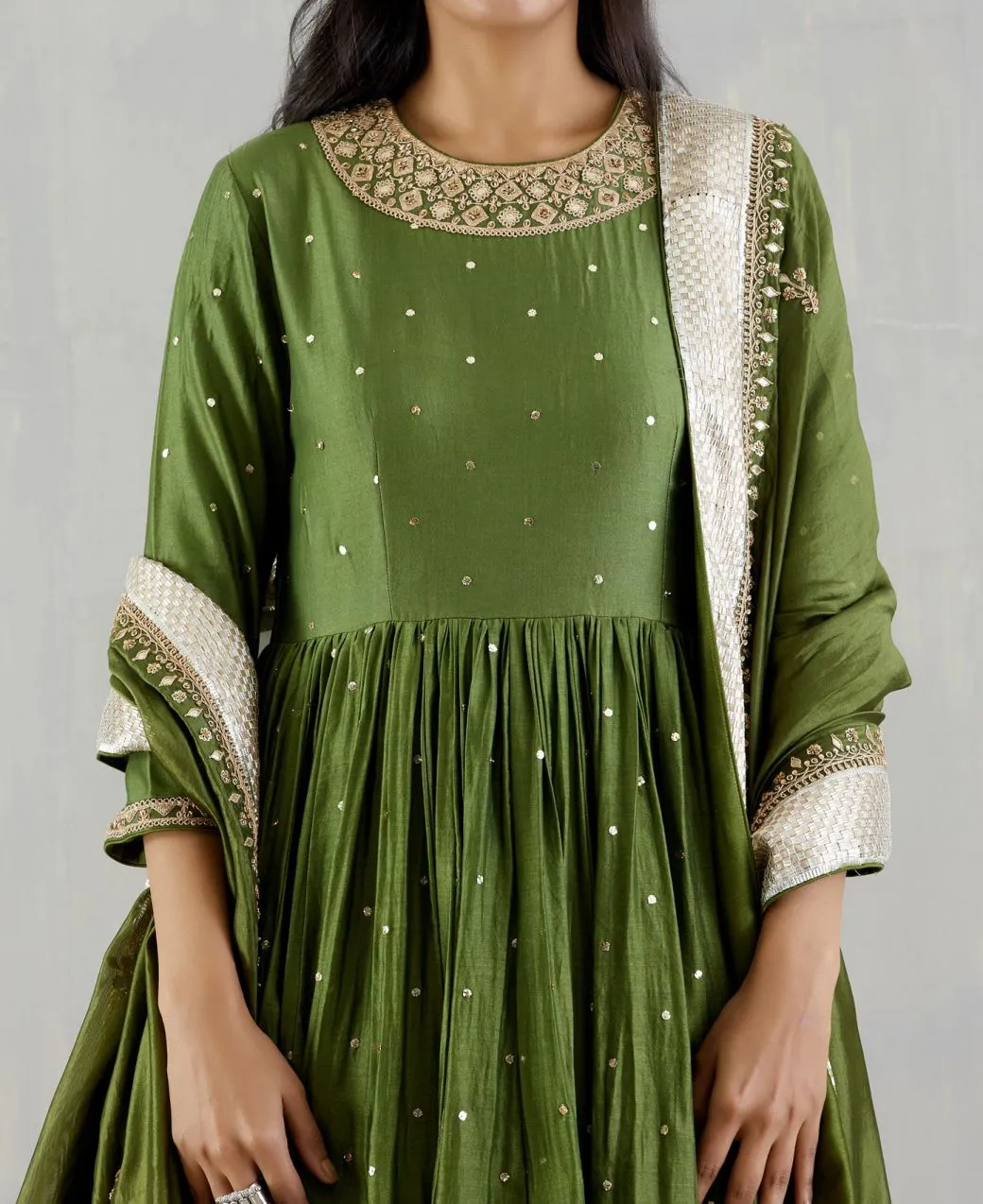 Green Embroidered Anarkali Set