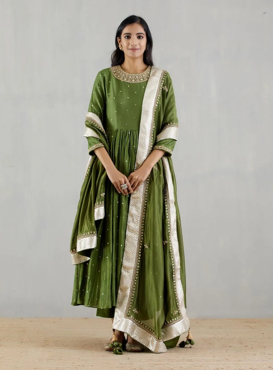 Green Embroidered Anarkali Set