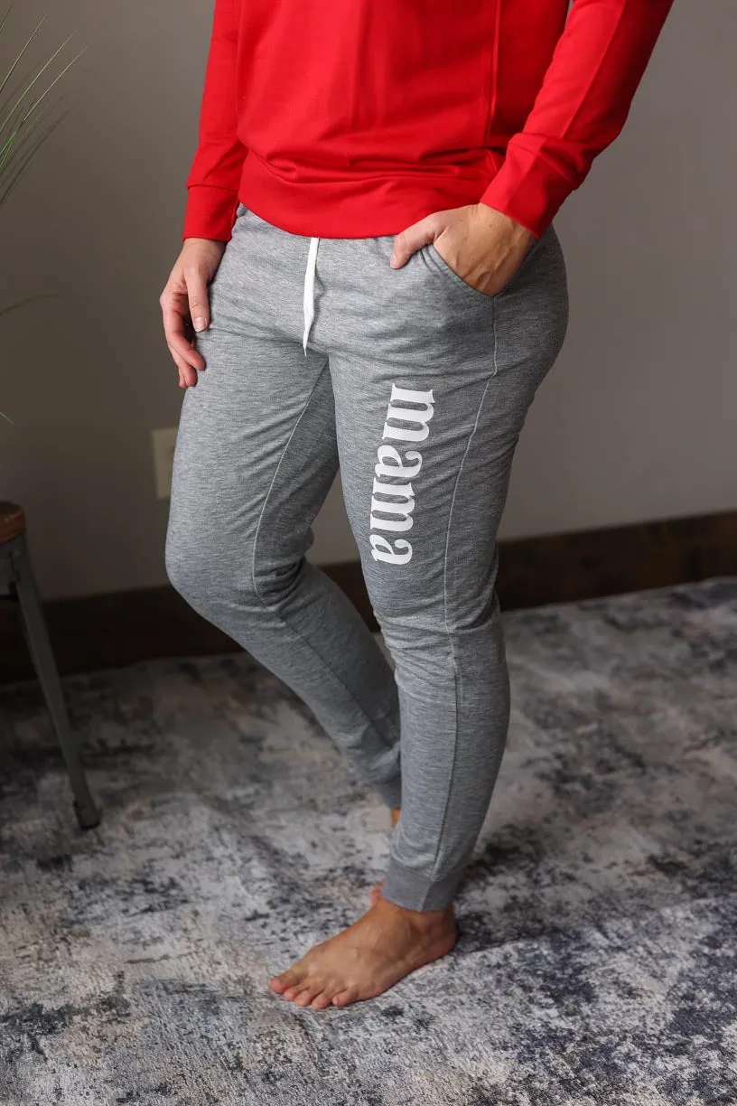 Grey Mama Letter Drawstring High Waist Joggers