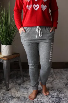 Grey Mama Letter Drawstring High Waist Joggers