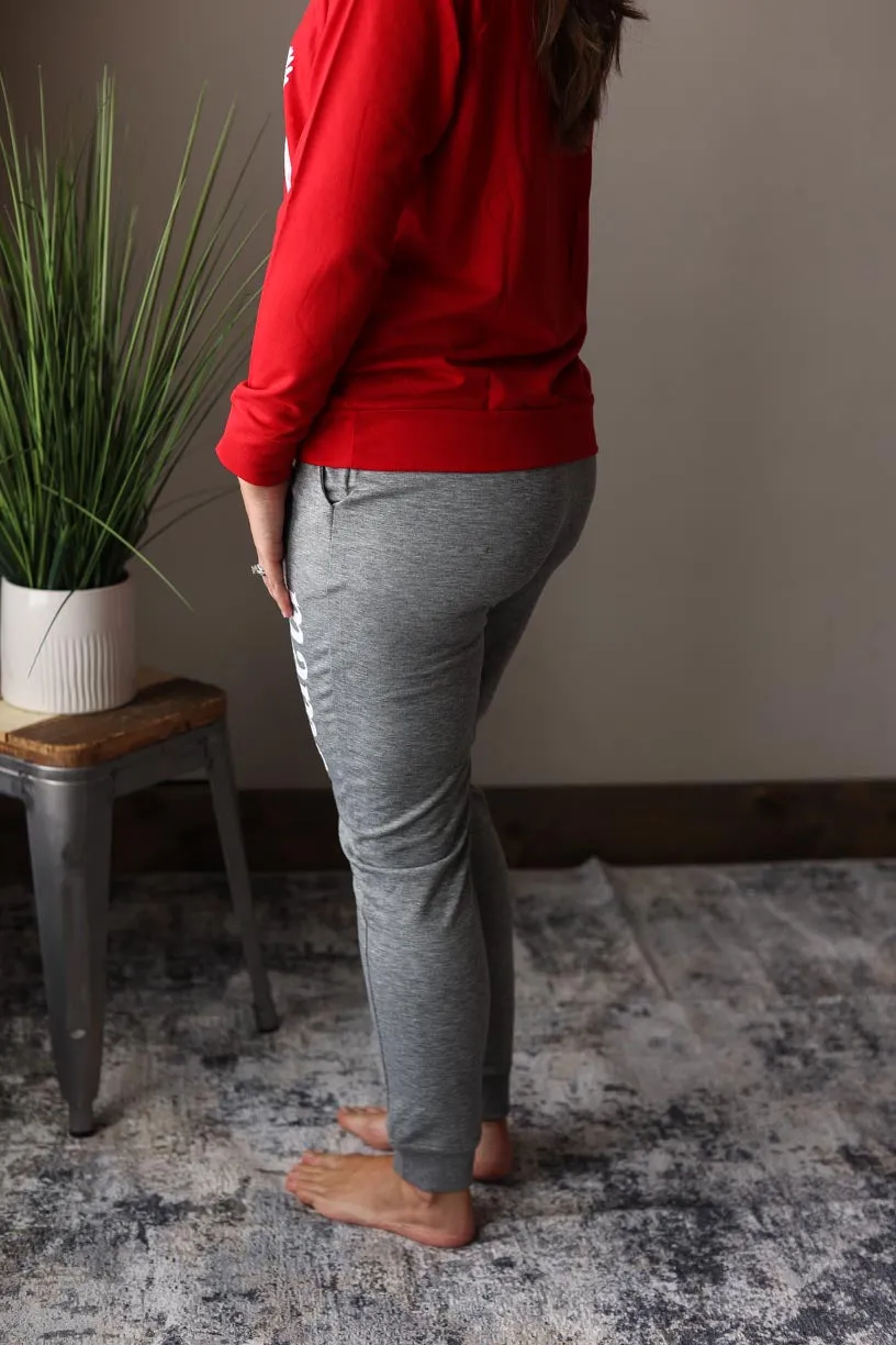 Grey Mama Letter Drawstring High Waist Joggers