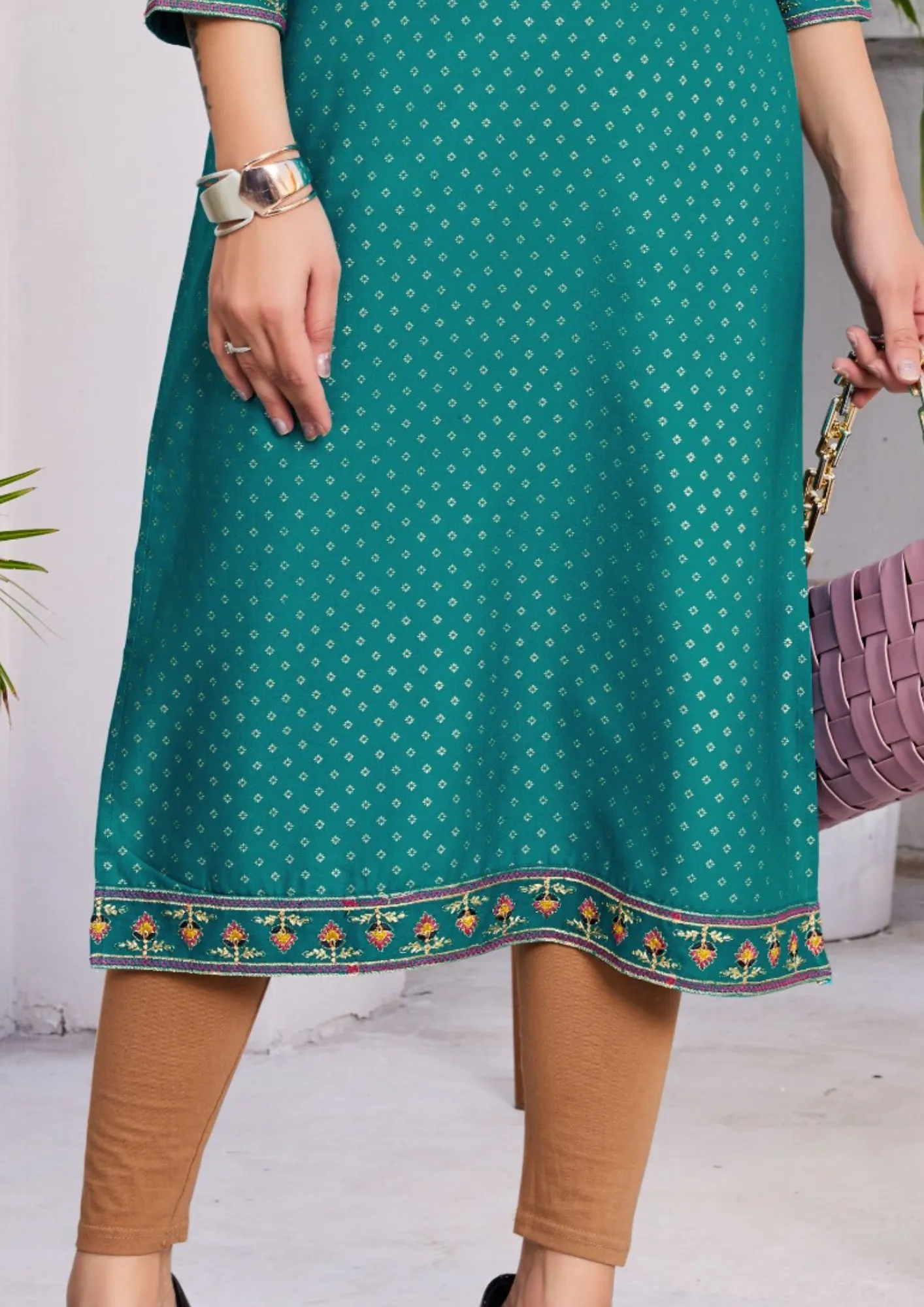 Heavenly Teal Blue Color Rayon Kurti With Zari & Thread Embroidery Work