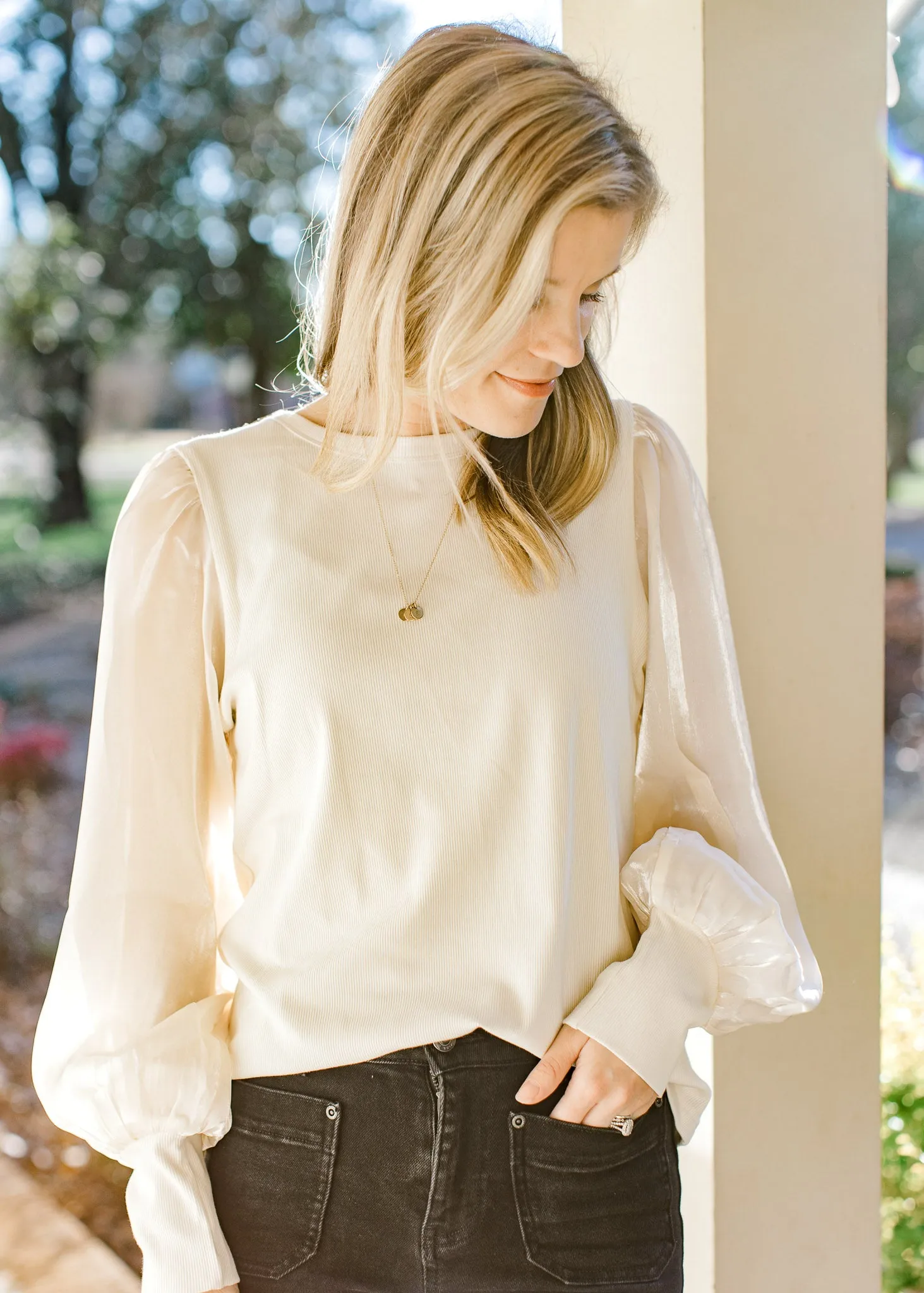 Ivory Glimmer Sleeves Top