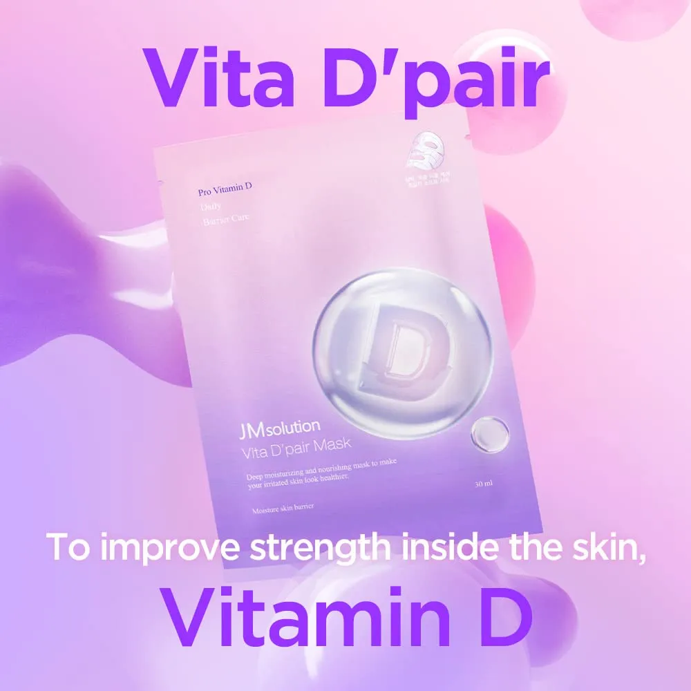 JMsolution Vita D Pair Masks 10 Sheets Korean Facial Skincare Plant extract Collagen defence-Hydrating Deep Moisture Barrier Care