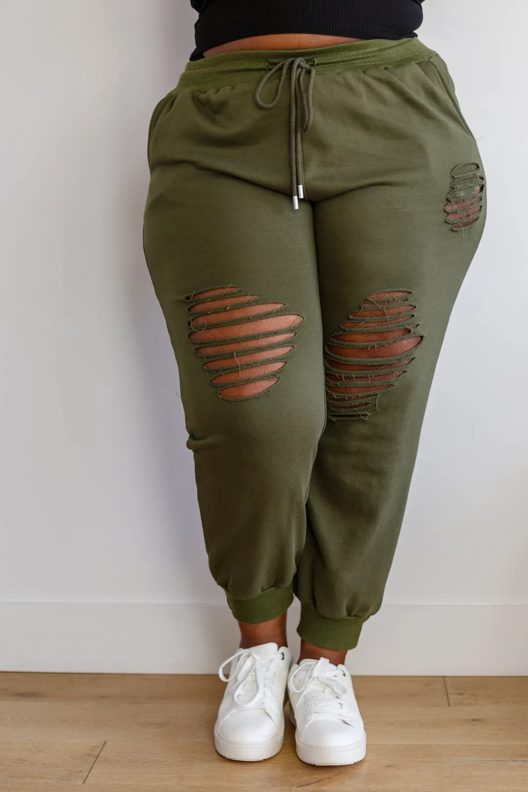 Kick Back Distressed Joggers in Olive BF35