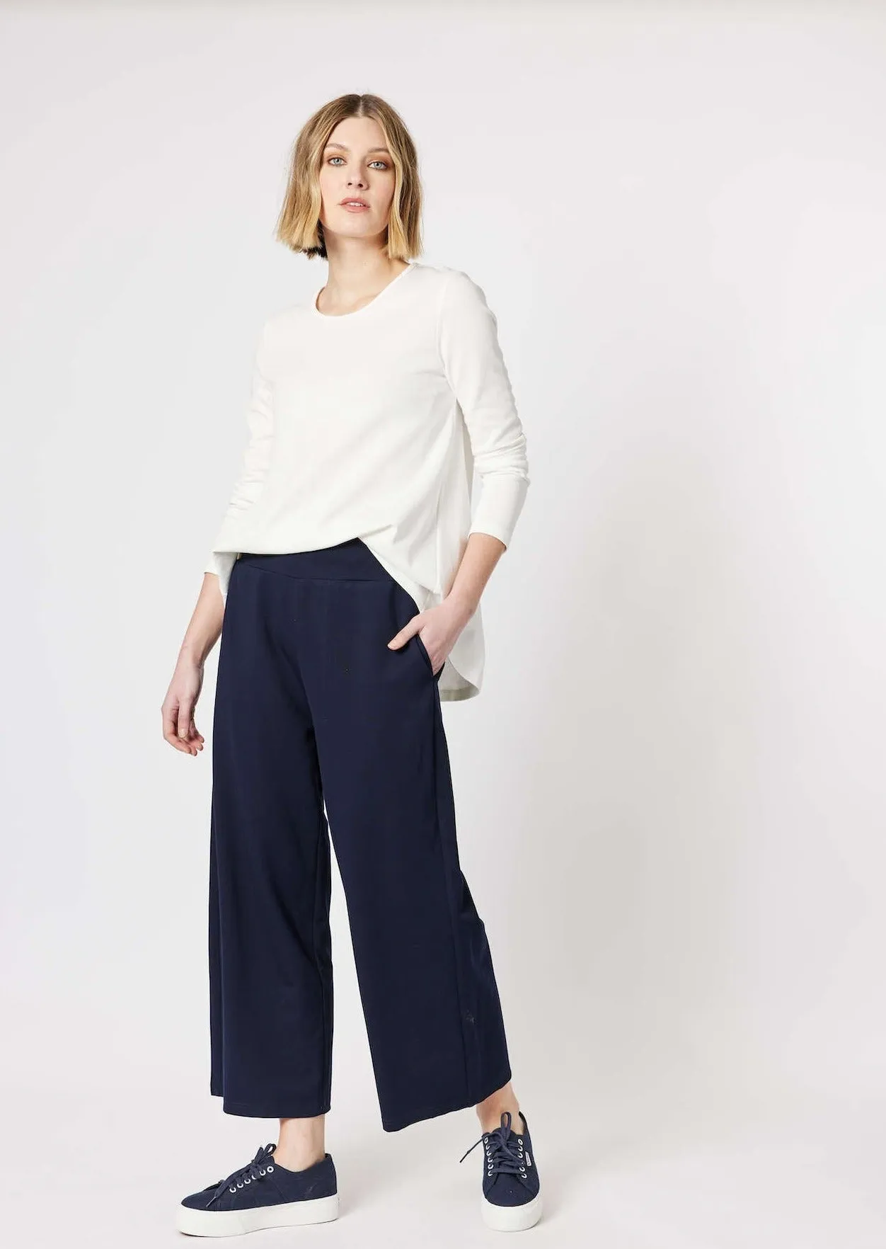 Kimmy Ponti Wide Leg Pant - Navy